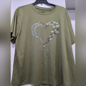 Green T-Shirt with Butterfly and Leopard Print Design. New Without Tags.